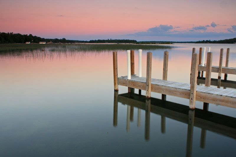 sunset from the dock at loons point campgrounds